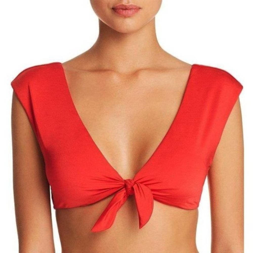 NWT Trina Turk Getaway Solids Tie-Front Cap-Sleeve Red Bikini Top